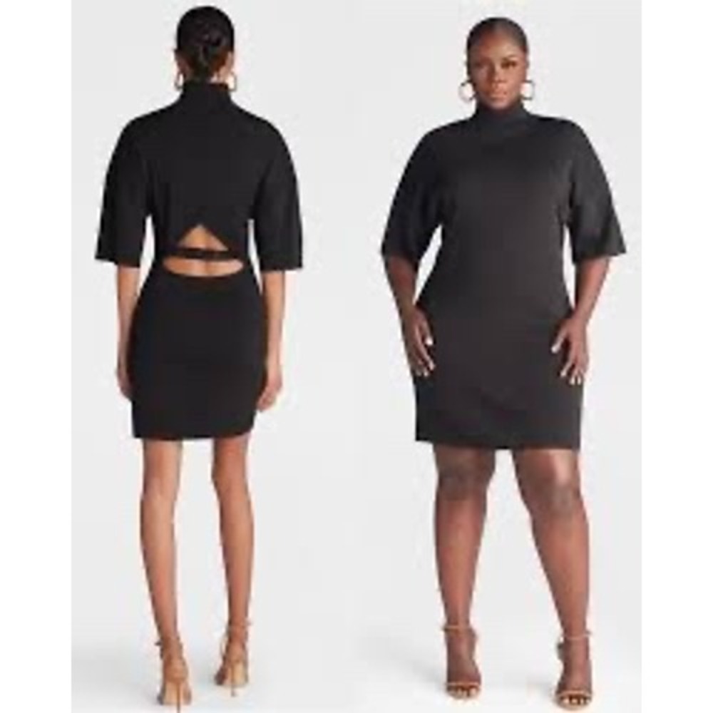 KBB by Kahlana Barfield Brown Black Mock Neck Cutout Back Sweater Dress Large